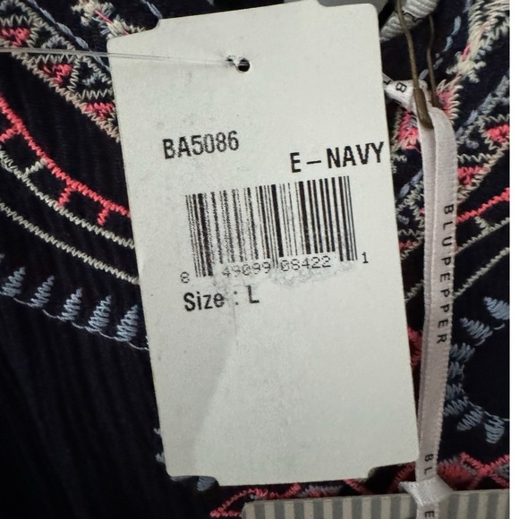 BLU PEPPER Embroidered Summer Tie Romper Sleeveless V Neck Navy Large - Picture 6 of 9